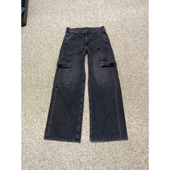 American Eagle Outfitters Denim - 6 American Eagle Super High-Rise Baggy Wide Leg Lightly Distressed Black